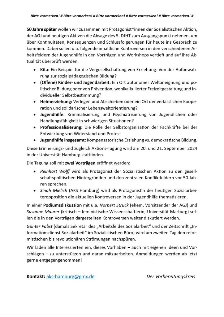 Aufruf zur Tagung "50 Jahre Absage des 5, Deutschen Jugendhilfetages: Neue Zwänge - alte Potenziale?" Seite 2