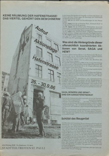 Flugblatt HAfenstraßena-Aktionstage September 1986