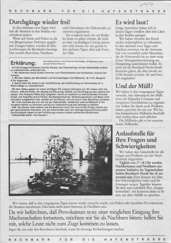 Flugblatt "Nachbarn für die Hafenstraße", 1987