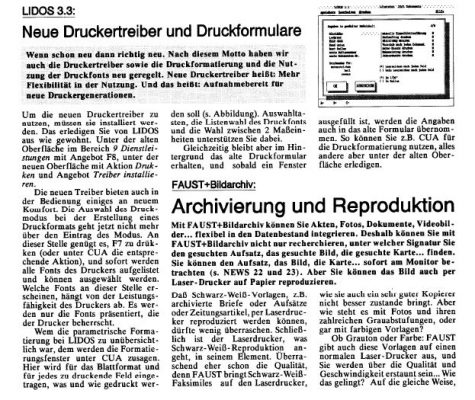 Ausschnitt aus dem Newsletters FAUST und LIDOS News, 6. Jahrgang 1992, mit Beiträgen zu Druckformaten und Bildwiedergabe