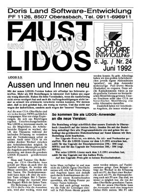 Titelseite des Newsletters FAUST und LIDOS News, 6. Jahrgang 1992.