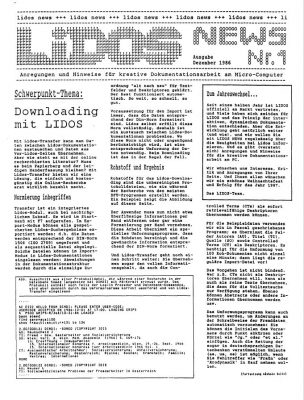 Titelseite der 1. Ausgabe des Newsletters LIDOS NEWS von 1986,